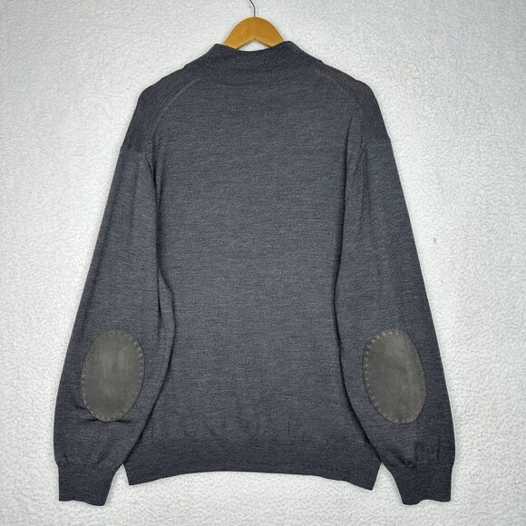 Jos A Bank Men’s XXL Sweater 100% Merino Wool Gray 1/4 Zip Suede Elbow Patch - Picture 4 of 12